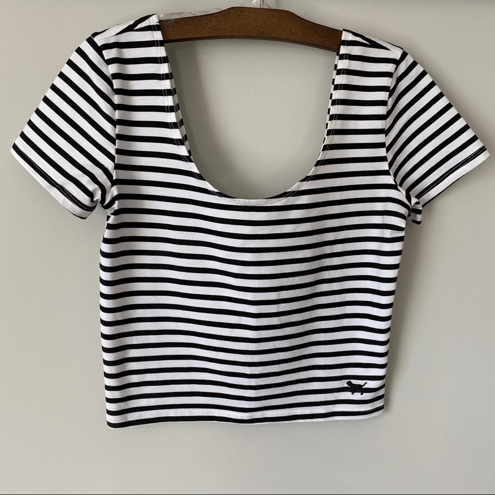 VS Pink Striped Short Sleeve Crop Top Small